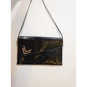 Vintage black and gold Leather Clutch‎